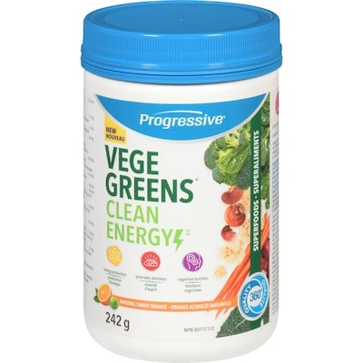 Progressive Vegegreens clean energy superaliments orange acidulée naturelle 242 g, 23,14 $/100g