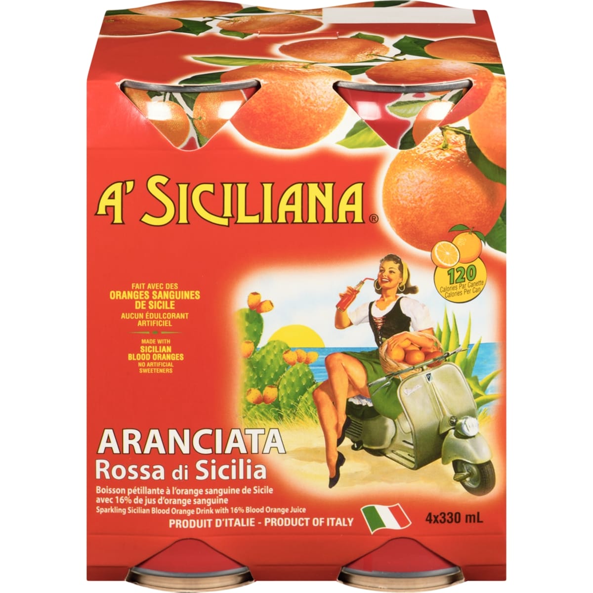 A'Siciliana Sparkling Soft Drink Sicily Blood Orange Soda 4x330.0 ml, $0.68/100ml