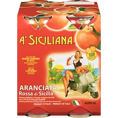 A'Siciliana Sparkling Soft Drink Sicily Blood Orange Soda 4x330.0 ml, $0.68/100ml