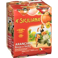 A'Siciliana Sparkling Soft Drink Sicily Blood Orange Soda - 4x330
