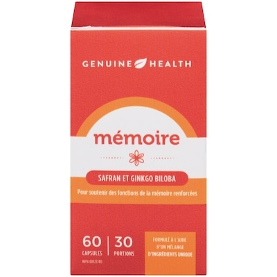 Genuine Health Mémoire, safran et ginkgo biloba 60 ea, 0,77 $/1ch