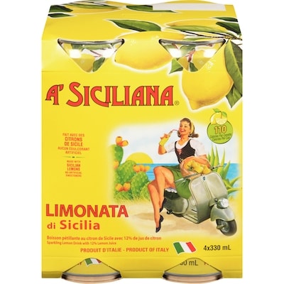 A'Siciliana Sparkling Soft Drink Sicily Lemon Soda 4x330.0 ml, $0.68/100ml