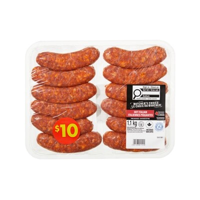 Le Choix du Boucher Saucisses de porc italiennes piquantes format club 1.1 kg, 909,09 $/100g