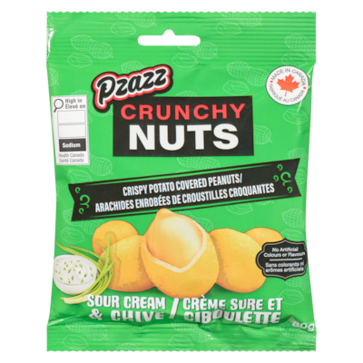 Pzazz Crunchy Nuts Crispy Potato Covered Peanuts Sour Cream & Chive 80 g, $2.24/100g