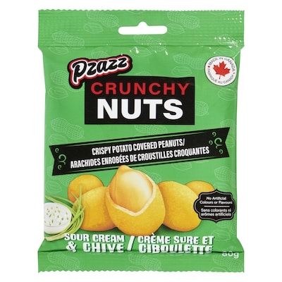 Pzazz Crunchy Nuts Crispy Potato Covered Peanuts Sour Cream & Chive 80 g, $2.24/100g