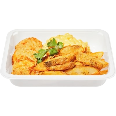 Boneless Chicken Bites with Mac & Cheese and Wedges (Available after 11am)