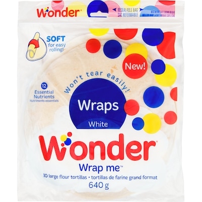 Wonder Wrap me tortillas de farine grand format 640 g, 0,75 $/100g