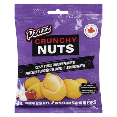 Pzazz Crunchy Nuts Crispy Potato Covered Peanuts All Dressed 80 g, $2.49/100g