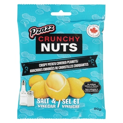 Pzazz Crunchy Nuts Crispy Potato Covered Peanuts Salt & Vinegar 80 g, $2.24/100g
