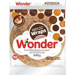 Wonder Whole Wheat 10" Wraps 640 g, $0.75/100g
