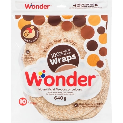 Wonder Tortillas de farine de blé entier à 100 % 640 g, 0,75 $/100g