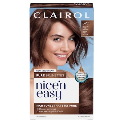 Clairol Coloration permanente nice'n easy pure brunettes, des tons riches qui gardent leur pureté 5bb brun rosé moyen 1 ea, 14,99 $/1ch