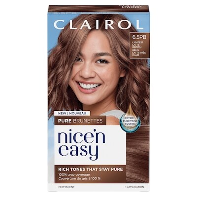 Clairol Coloration permanente nice'n easy pure brunettes, des tons riches qui gardent leur pureté 6pb brun noisette clair 1 ea, 14,99 $/1ch