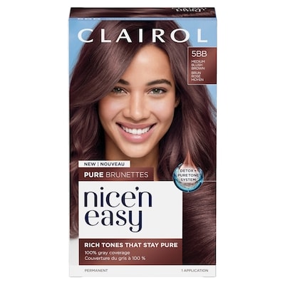 Clairol Coloration permanente nice'n easy pure brunettes, des tons riches qui gardent leur pureté 5pb brun pur moyen 1 ea, 14,99 $/1ch
