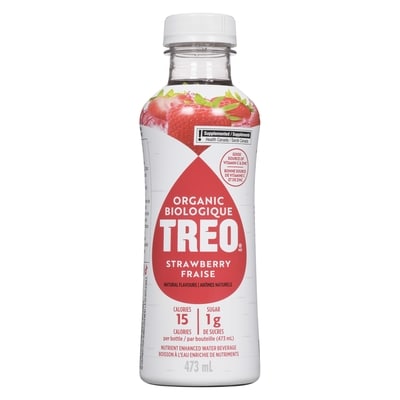Organic Treo Eau enrichie fraise 473 ml, 0,84 $/100ml
