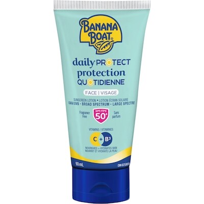 Banana Boat Lotion écran solaire pour le visage Protection quotidienne à FPS 50+ 90 ml, 13,32 $/100ml