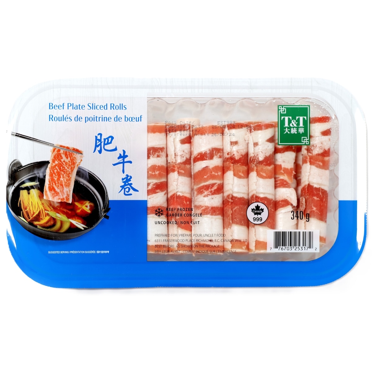T&T Sliced Beef Plate Rolls, Frozen