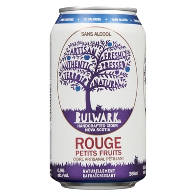 Bulwark Cidre artisanal pétillant rouge petits fruits 355 ml, 1,35 $/100ml