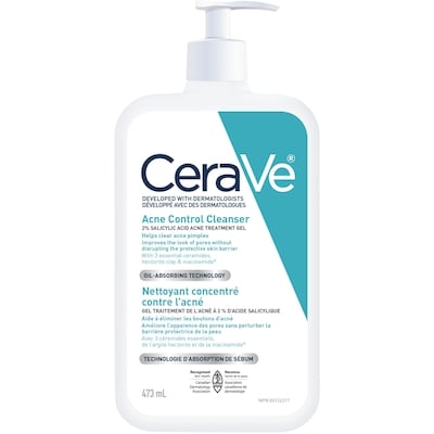 CeraVe Nettoyant concentré contre l'acné cerave | nettoyant visage à 2% d'acide salicylique avec argile purifiante pour peaux grasses et points noirs | sans parfum, sans parabène et non comédogène 473 ml, 5,92 $/100ml