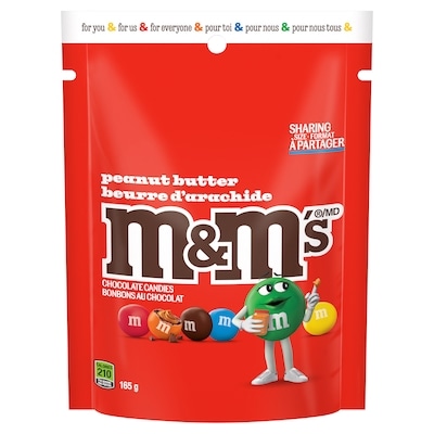 M&M’s Bonbons au chocolat au lait, beurre d’arachide, format partage 165 g, 3,33 $/100g