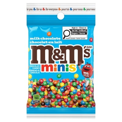 M&M’s Bonbons au chocolat au lait MINIS, format partage 100 g, 3,49 $/100g