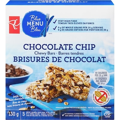 PC Blue Menu Chocolate Chip Chewy Bars 130 g, $2.53/100g