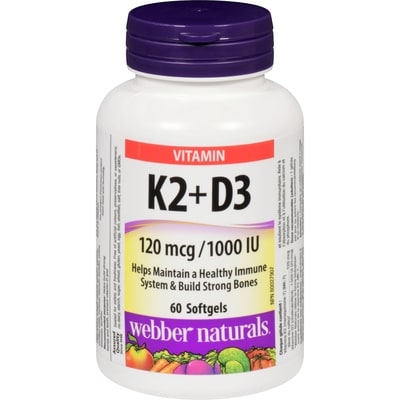 Webber Naturals Vitamin K2+D3 120 Mcg/1000 Iu 60 ea, $0.19/1ea
