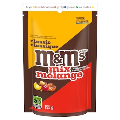 M&M's Classic Mix, Milk Chocolate, Peanut and Peanut Butter Flavoured Milk Chocolate Candies, Sharing Bag 155 g, $3.86/100g