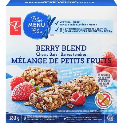 PC Blue Menu Berry Blend Chewy Bars 130 g, $2.53/100g