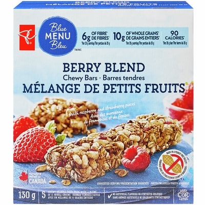 PC Menu Bleu Barres tendres mélange de petits fruits 130 g, 1,92 $/100g