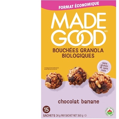 Made Good Bouchées granola chocolat banane 360 g, 3,05 $/100g