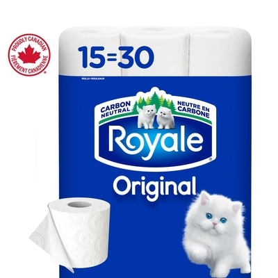 Royale Papier Hygiénique Original, 15 équivalant à 30 rouleaux, 242 feuilles / roul 1 ea, 8,00 $/1ch