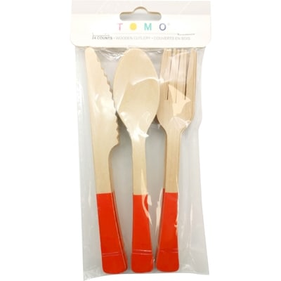 Tomo Couverts en bois massif 24 pièces rouges 1 ea, 3,50 $/1ch