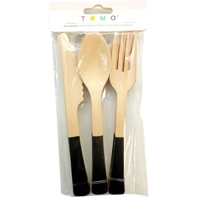 Tomo Couverts en bois massif 24 pièces noirs 1 ea, 3,50 $/1ch