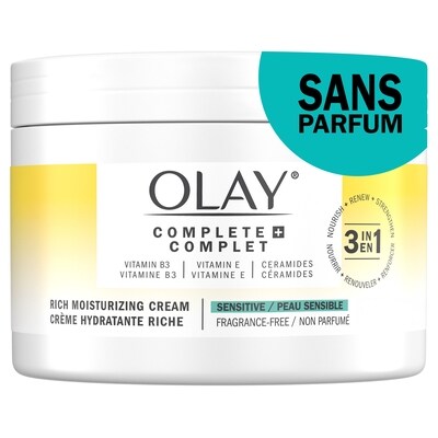 Olay Crème hydratante riche complet+ sans parfum, crème hydratante pour le visage 3 en 1 241 ml, 8,29 $/100ml
