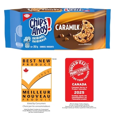 Christie Biscuits CHIPS AHOY! CARAMILK originaux avec de délicieuses pépites de chocolat au caramel, paquet refermable 253 g, 1,97 $/100g