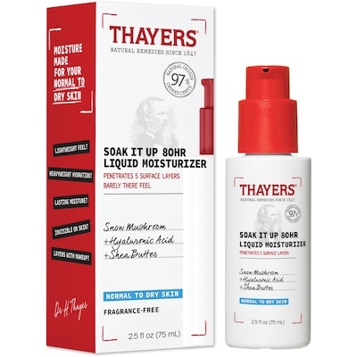 Thayers Soak It Up 80hr Liquid Moisturizer, Facial Moisturizer With Hyaluronic Acid And Snow Mushroom 75 ml, $31.99/100ml