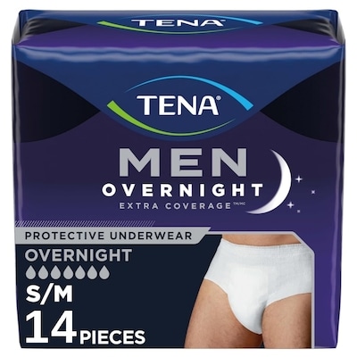 Tena Men Overnight Incontinence Underwear, S/M, 14Count 14 ea, $1.07/1ea