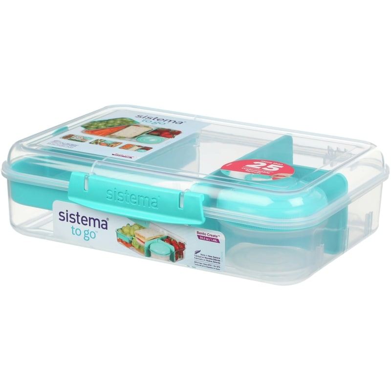 To Go Bento Box Create, Lunch Box with Compartments & Snack Container, BPA-Free, Minty Teal