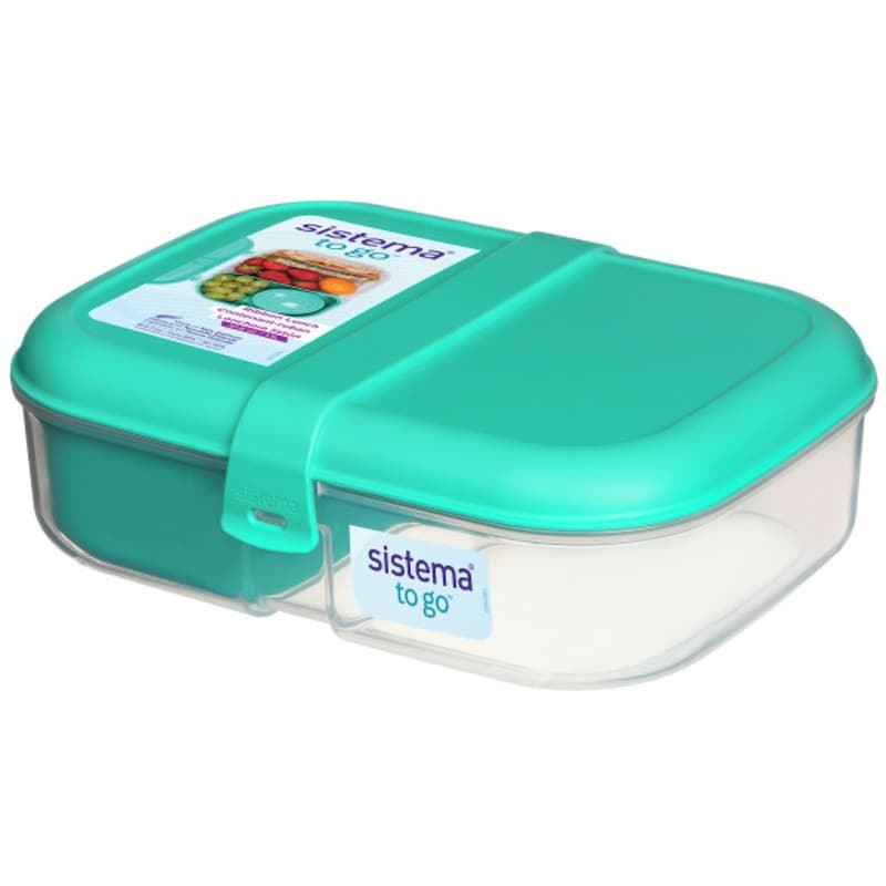 To Go Split Lunch Box with 2 Compartments Minty Teal with Matching Clips