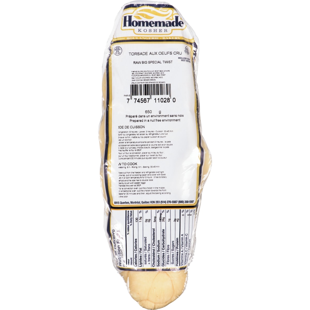Homemade Kosher Raw Big Special Twist 650 g, $0.89/100g