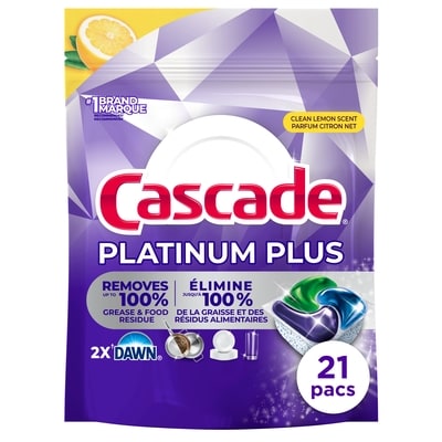 Cascade Sachets de détergent pour lave-vaisselle Platinum Plus ActionPacs, Citron net, 21 unités 21 ea, 0,48 $/1ch