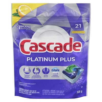 Cascade Sachets de détergent pour lave-vaisselle Platinum Plus ActionPacs, Citron net, 21 unités 21 ea, 0,60 $/1ch