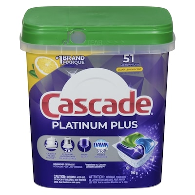 Cascade Sachets de détergent pour lave-vaisselle Platinum Plus ActionPacs, Citron net, 51 unités 51 ea, 0,43 $/1ch