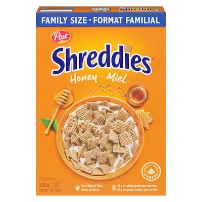 Post Shreddies Honey, Family Size 635 g, $0.99/100g