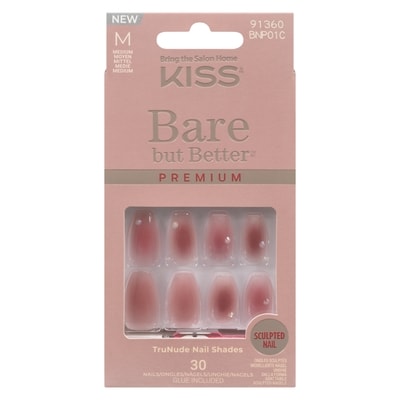 Kiss Ongles à pression bare but better premium, "shine", rose, ballerine moyen dark pink 1 ea, 17,99 $/1ch