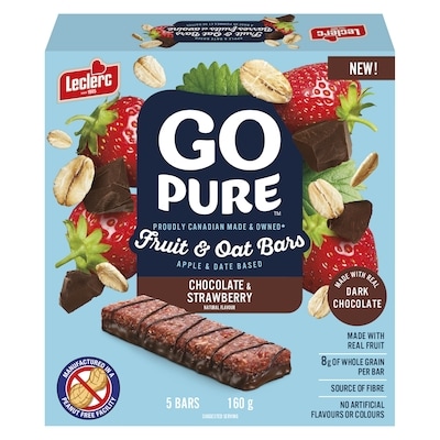 Leclerc Go Pure Fruit & Oats Bars, Chocolate & Strawberry 160 g, $2.19/100g