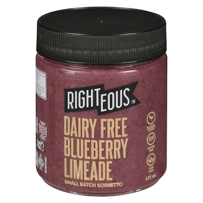 Righteous Small Batch Sorbetto Dairy Free Blueberry Limeade 473 ml, $1.48/100ml
