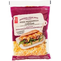 le Choix du Président Épices pour bifteck à la Montréalaise, assaisonné avec un mélange pizza mozzarella et cheddar 320 g, 1,88 $/100g