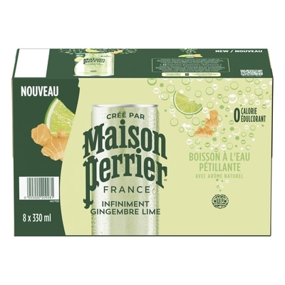 Maison Perrier Infiniment Gingembre Lime, boisson à l’eau pétillante, arôme naturel de gingembre et de lime, sans calorie, sans édulcorant, sans sodium, recueillie et embouteillée en France 8x330.0 ml, 0,32 $/100ml